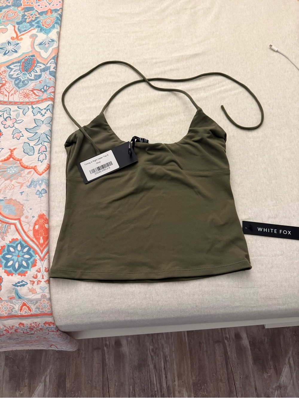 White Fox Boutique Olive Strappy Crop Tank